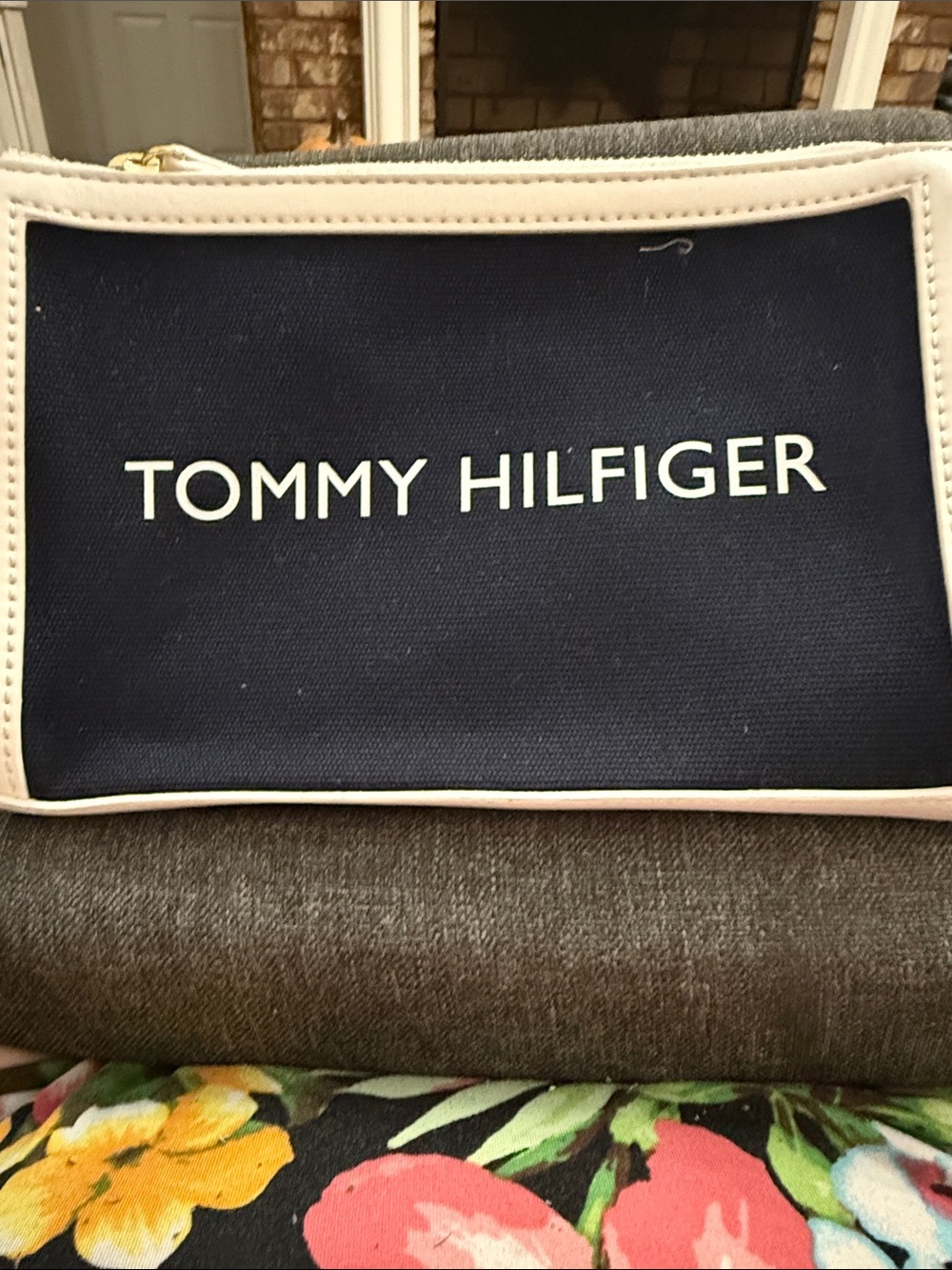 Tommy Hilfiger Navy Canvas wristlet with White Trim
